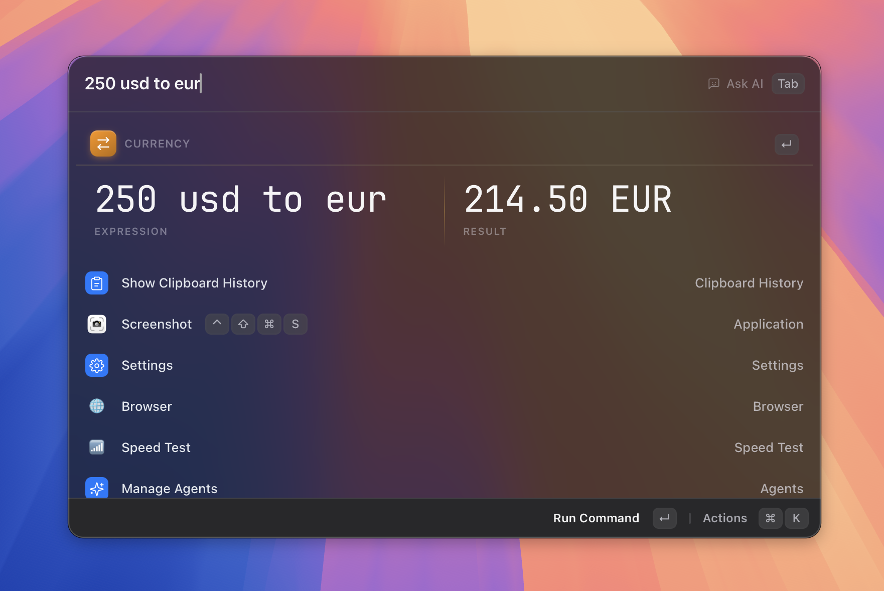 A calculator result shown inline in the search bar