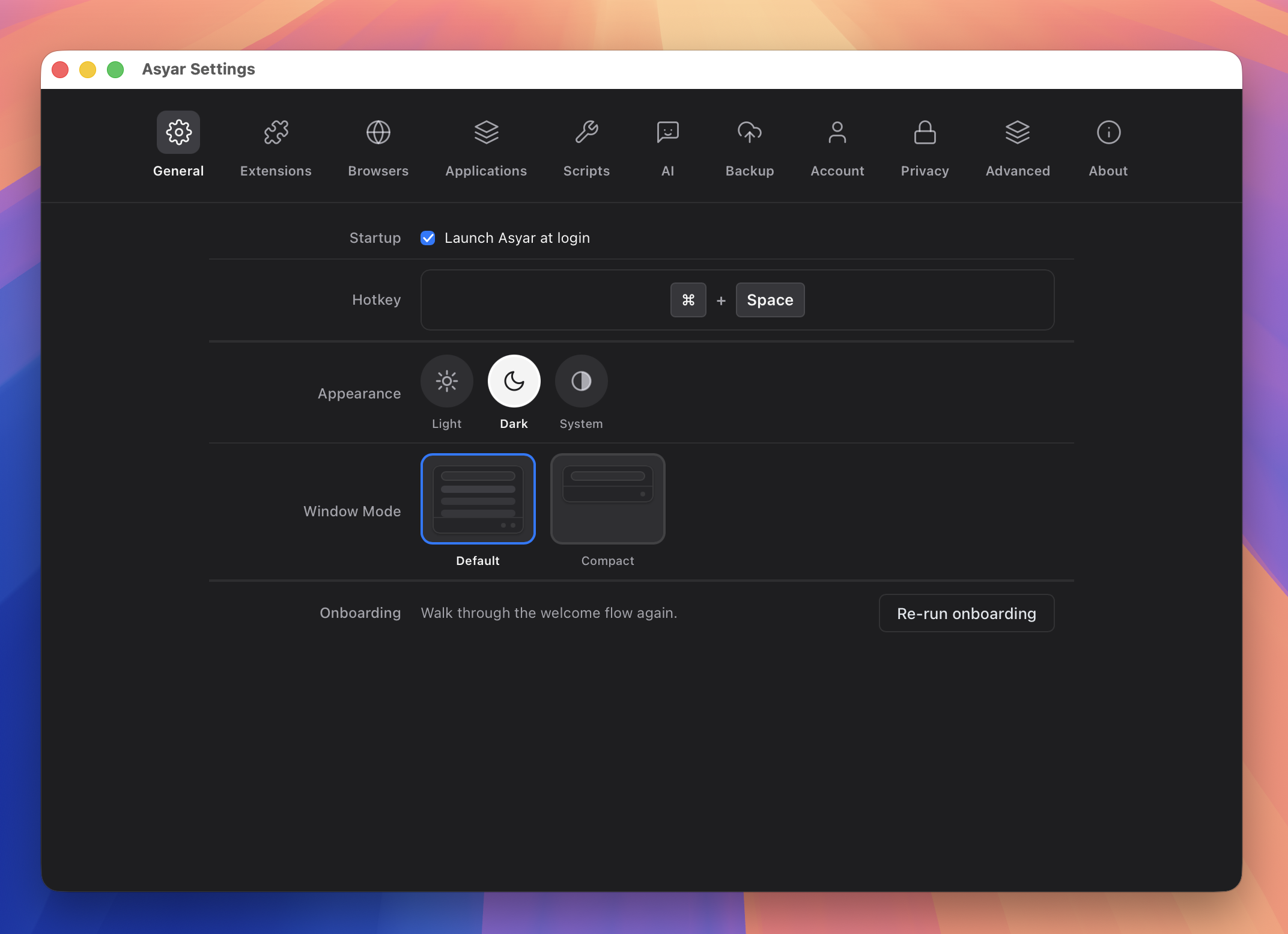 The General settings tab